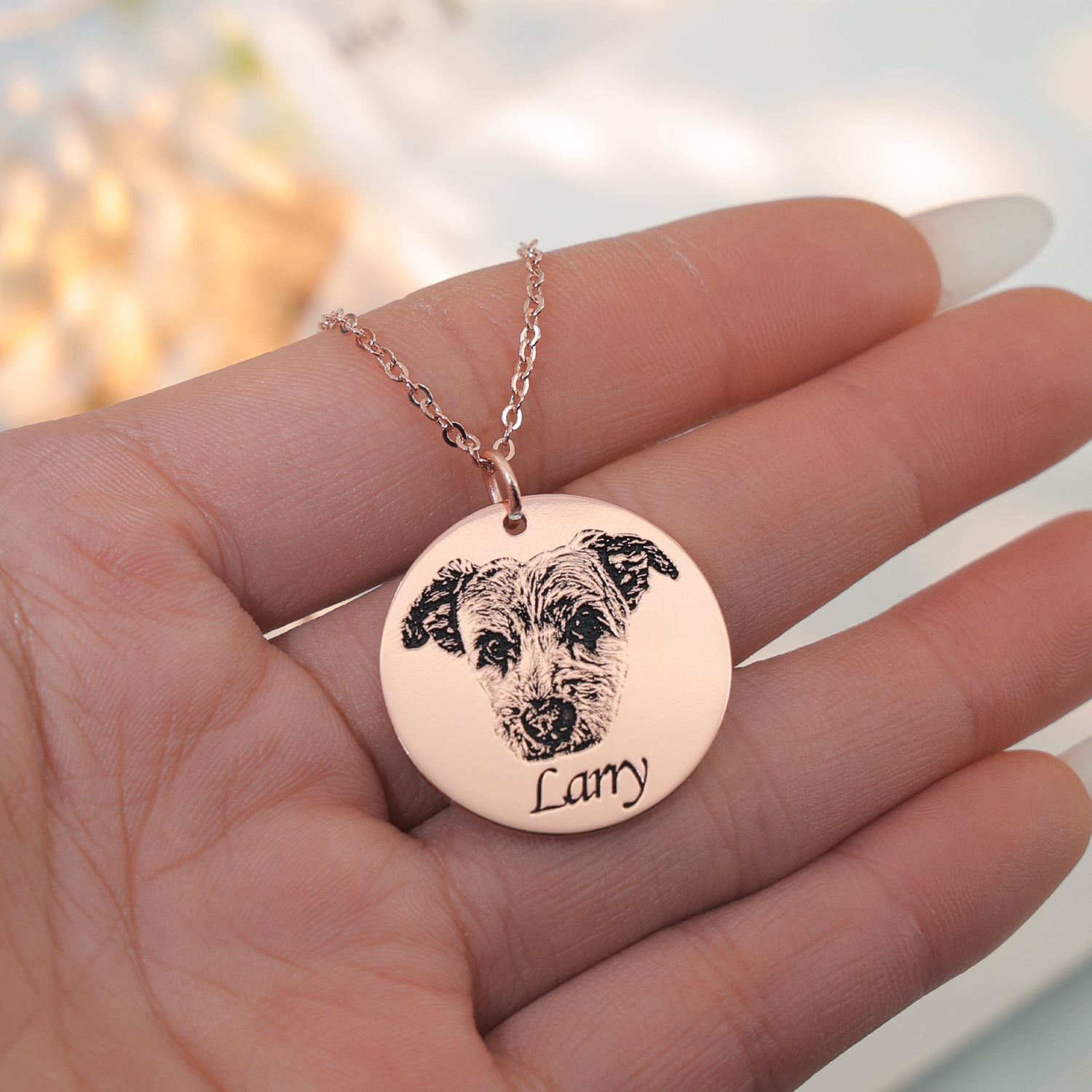 Custom Dog Necklace Personalized 925 Sterling Silver Rose Gold Plated Circle Pendant Pet Photo Charm Jewelry For Kids Gift