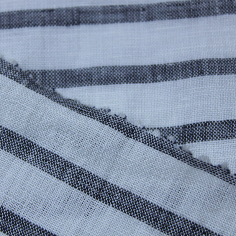 Cheap stripe 100% pure stone washed yarn dyed organic linen fabric for shirt dress YARN DYED FABRIC