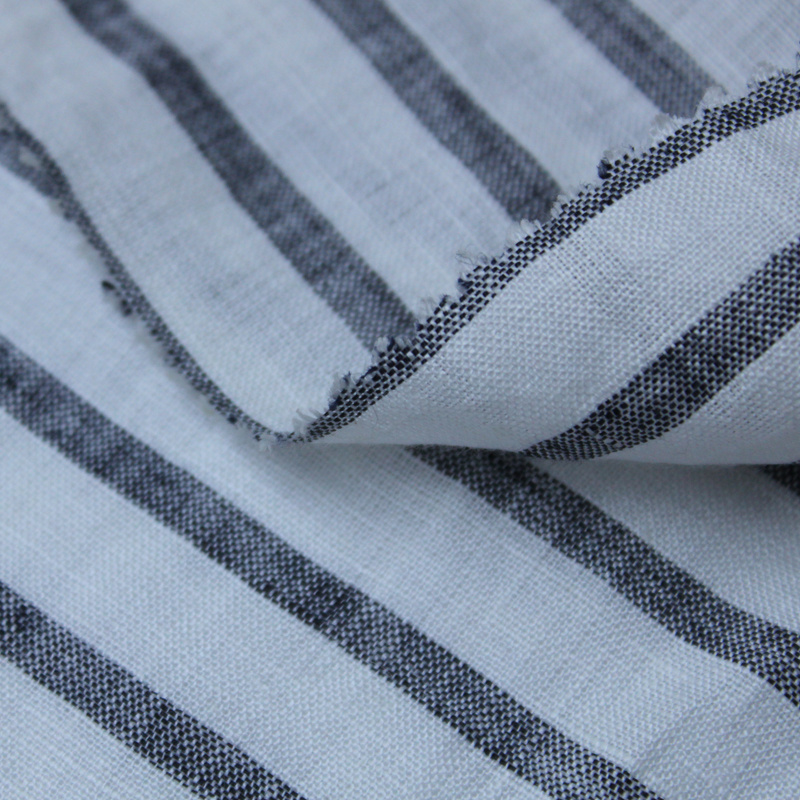 Cheap stripe 100% pure stone washed yarn dyed organic linen fabric for shirt dress YARN DYED FABRIC