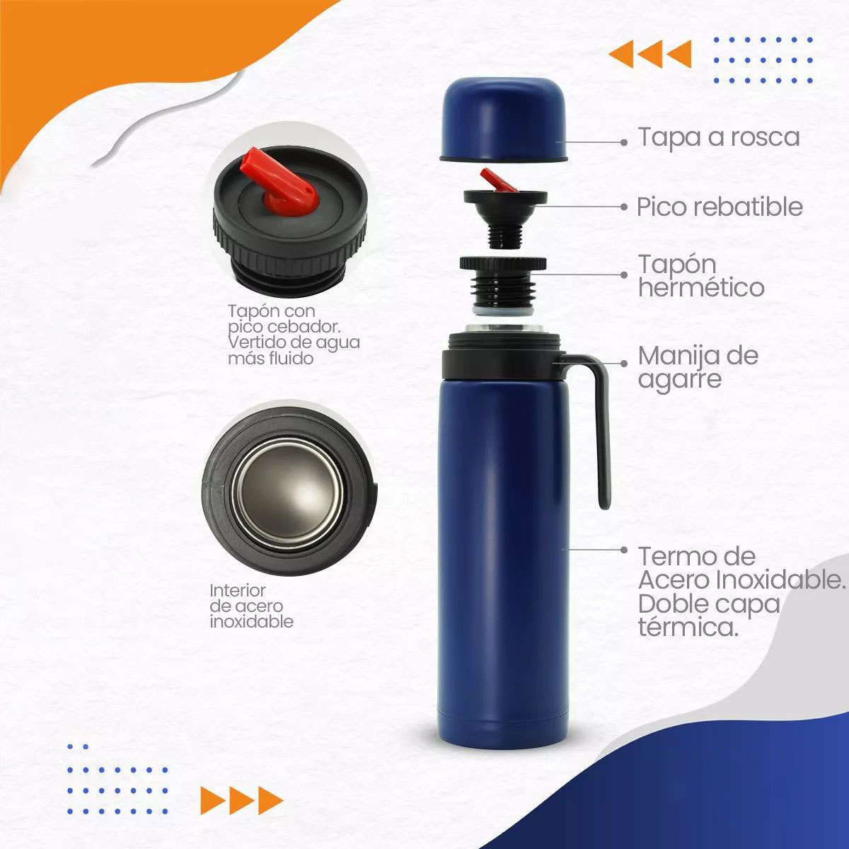 Hot Sale 1.0L Argentina High Vacuum Termos Double Wall Stainless Steel Thermos Water Bottle With Handle