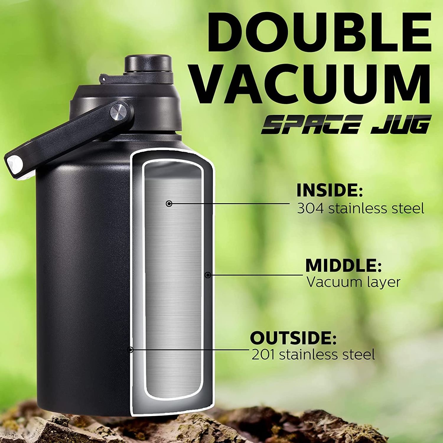 128OZ Insulated Water Jug One Gallon Vacuum flask Bicycle Water Bottle Stainless steel Handle bottle insulated tumbler