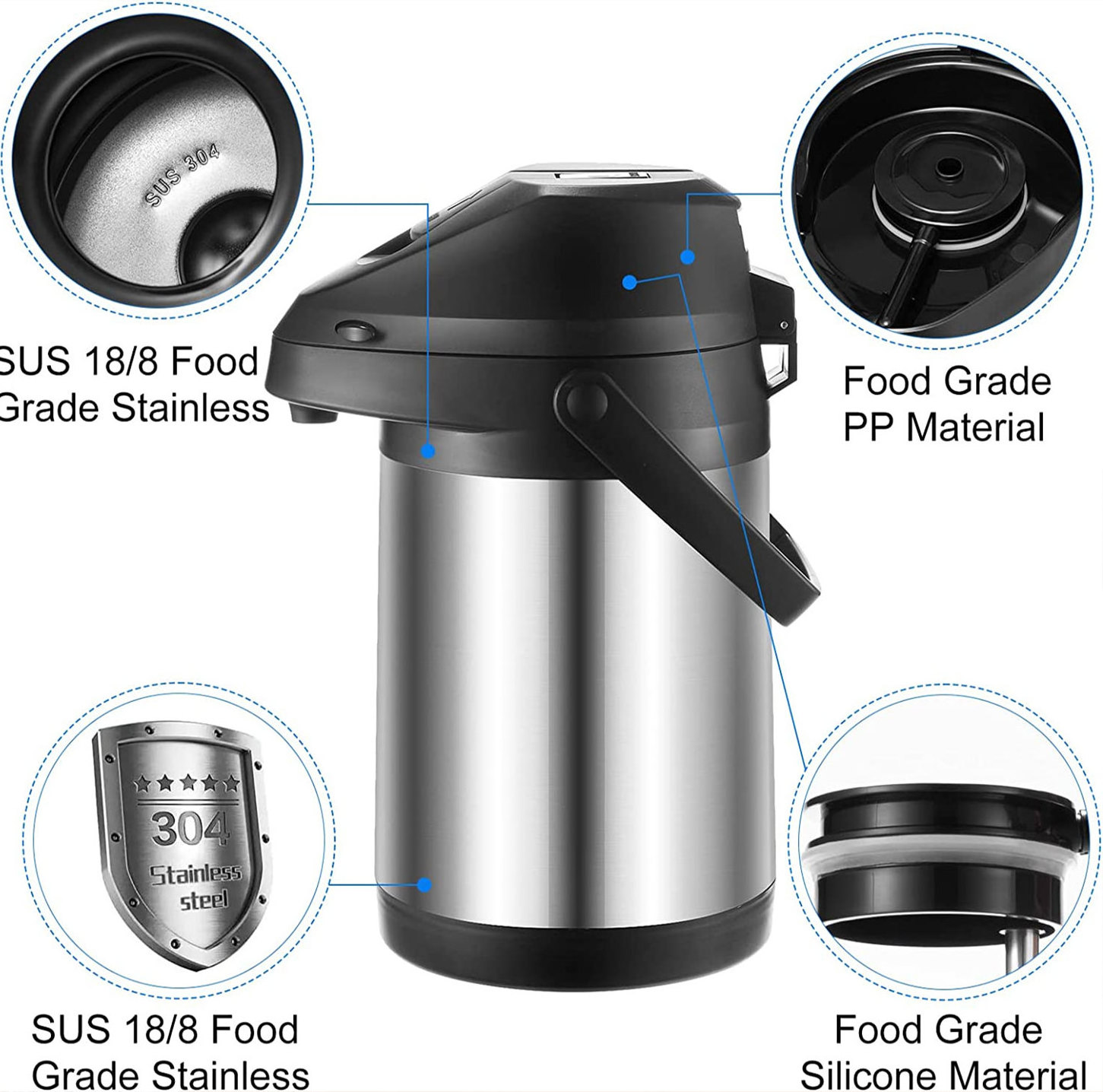 Thermal Coffee pot Coffee Airpot Thermal Carafe Dispenser for party camping Stainless Steel Carafe