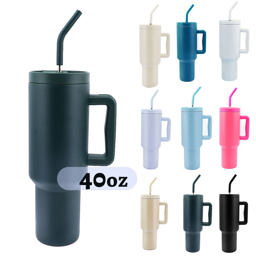 40oz travel Tumbler With Handle and Straw Insulated Reusable Stainless Steel Water Bottle with Multiple Accessories