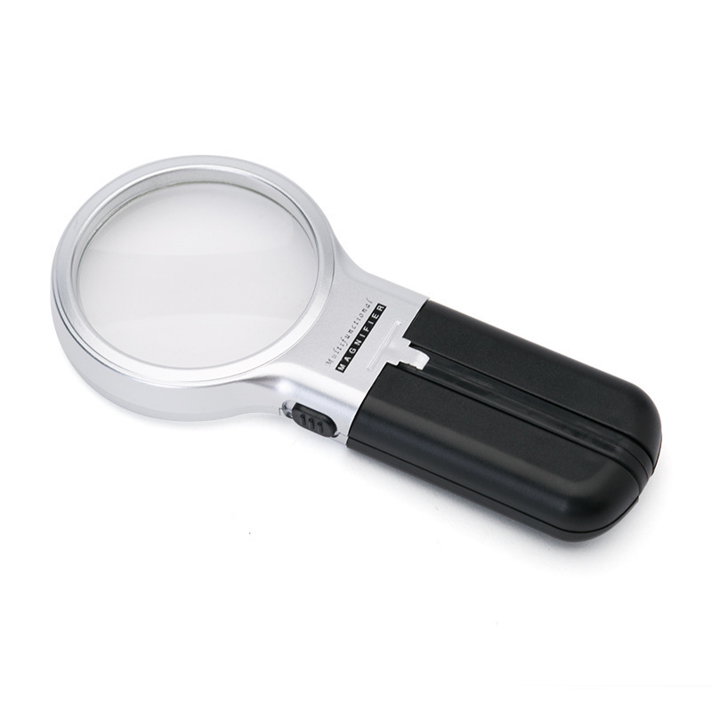 Foldable Magnifier Glass with 2LEDs Handheld Desktop Dual Use Multifunctional Acrylic Optical Lens Reading Magnifier