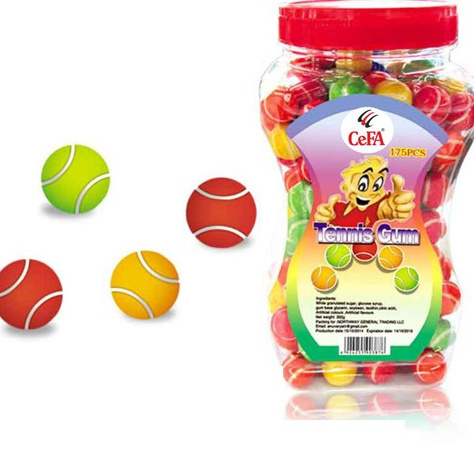 Colorful Mini Tennis Golf Ball Shaped Lemon Flavor Liquid Jam Centre Filling Bubble Gum