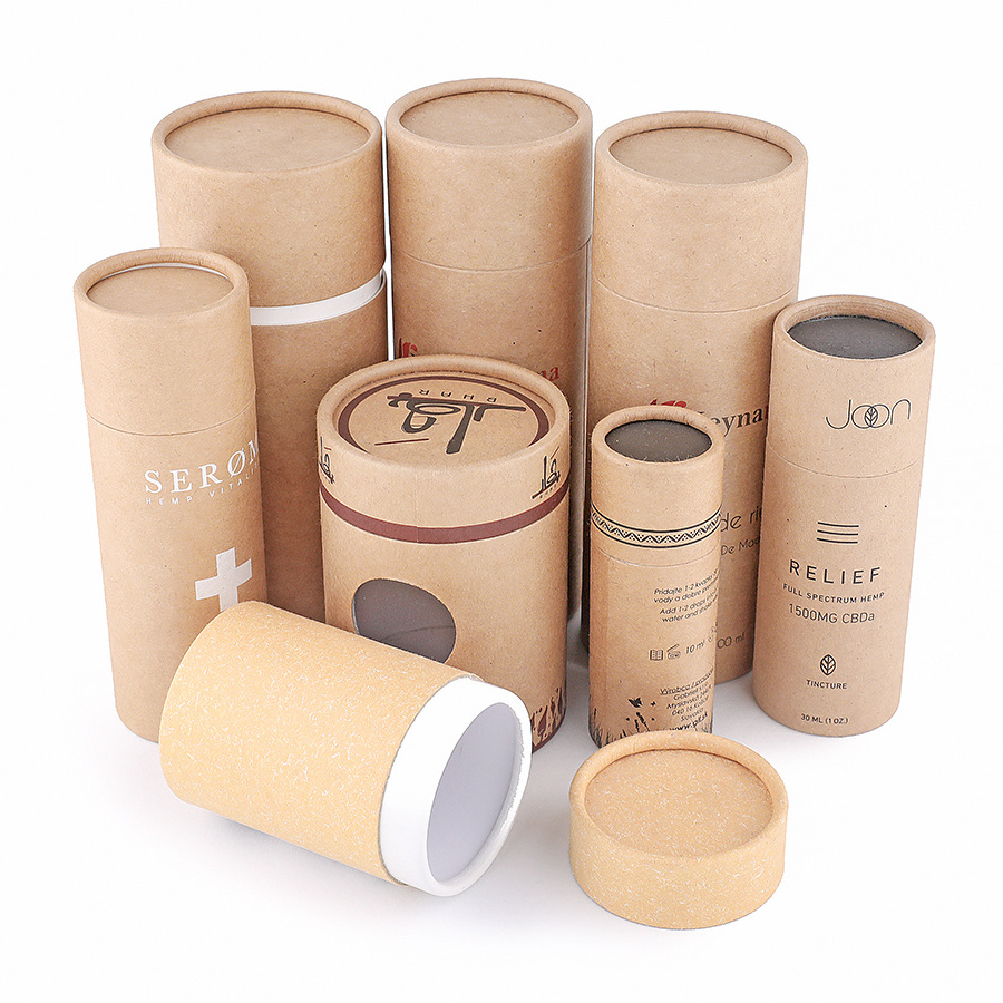 Kraft food grade cylinder craft containers shaker tube custom tea for brown deodorant tubes spices packaging paper can