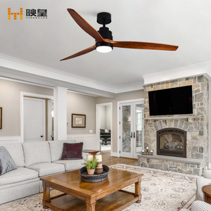 60/52 inch Solid Wood Indoor Modern Decorative Ceiling Fan with LED Light