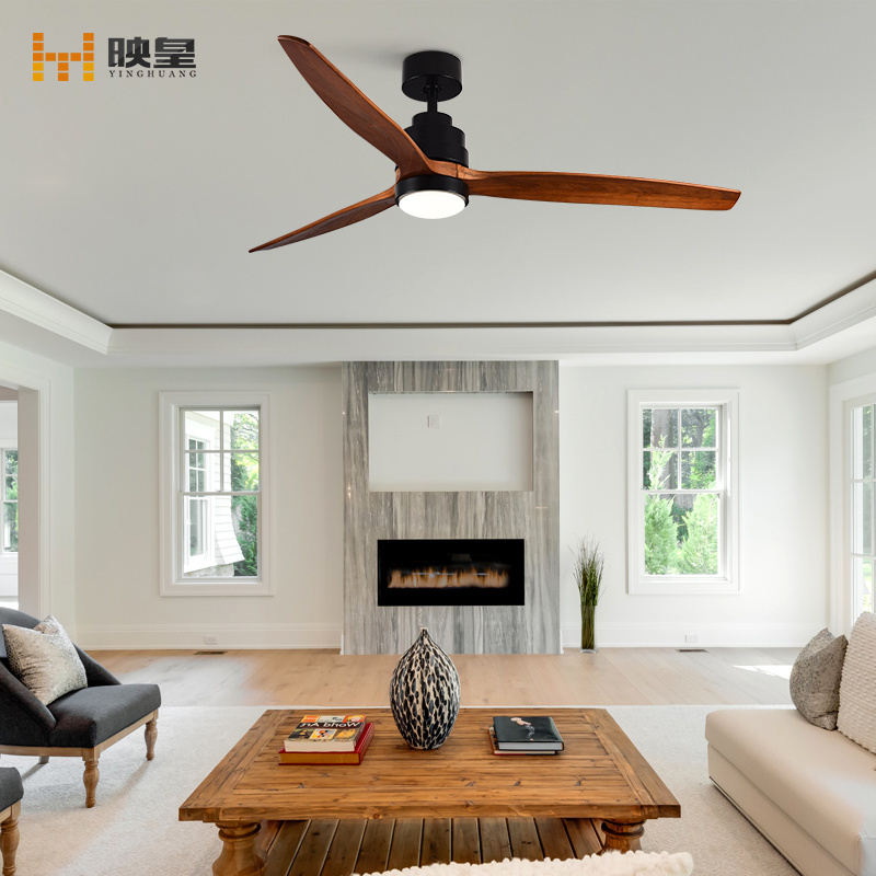 60/52 inch Solid Wood Indoor Modern Decorative Ceiling Fan with LED Light