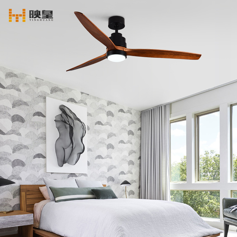 60/52 inch Solid Wood Indoor Modern Decorative Ceiling Fan with LED Light