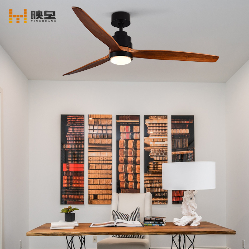 60/52 inch Solid Wood Indoor Modern Decorative Ceiling Fan with LED Light