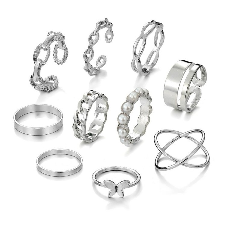 Cheap Stainless Steel Jewelry Rings Set For Women Gold Plated Link Chain Geometric Twisted Wide Band Open Adjustable Rings