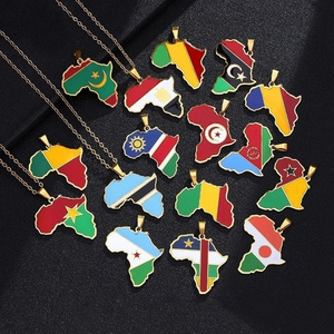 Fashion Jewelry For Women Men Stainless Steel 18k Gold Plated Country Flag Africa Map Pendant Necklaces Jewelry