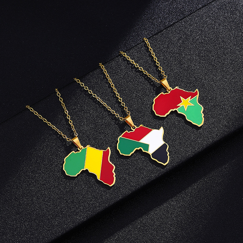 Fashion Jewelry For Women Men Stainless Steel 18k Gold Plated Country Flag Africa Map Pendant Necklaces Jewelry