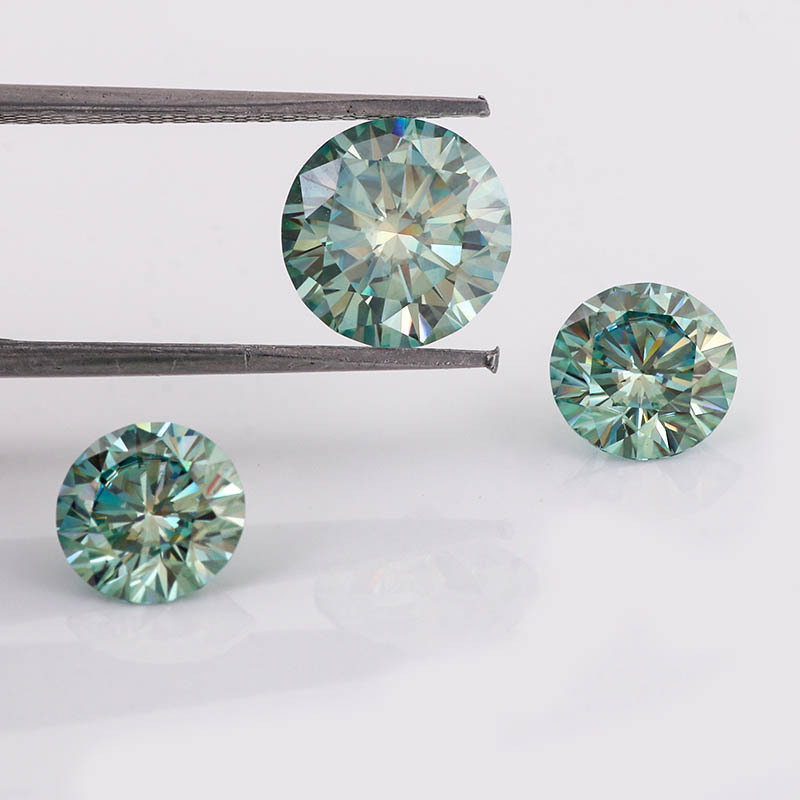 Wholesale bluish green moissanite loose stones pass test round brilliant cut diamonds moissanite gemstone for rings