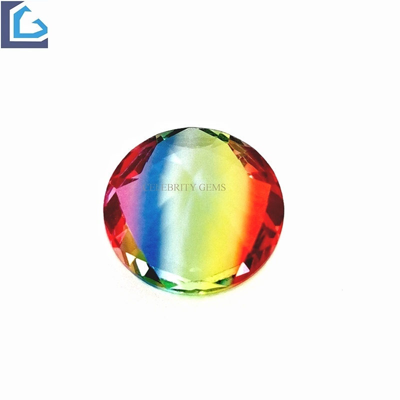 Popular rainbow gemstone Round Gemstones Multi Colors Synthetic Watermelon Tourmaline For Jewelry