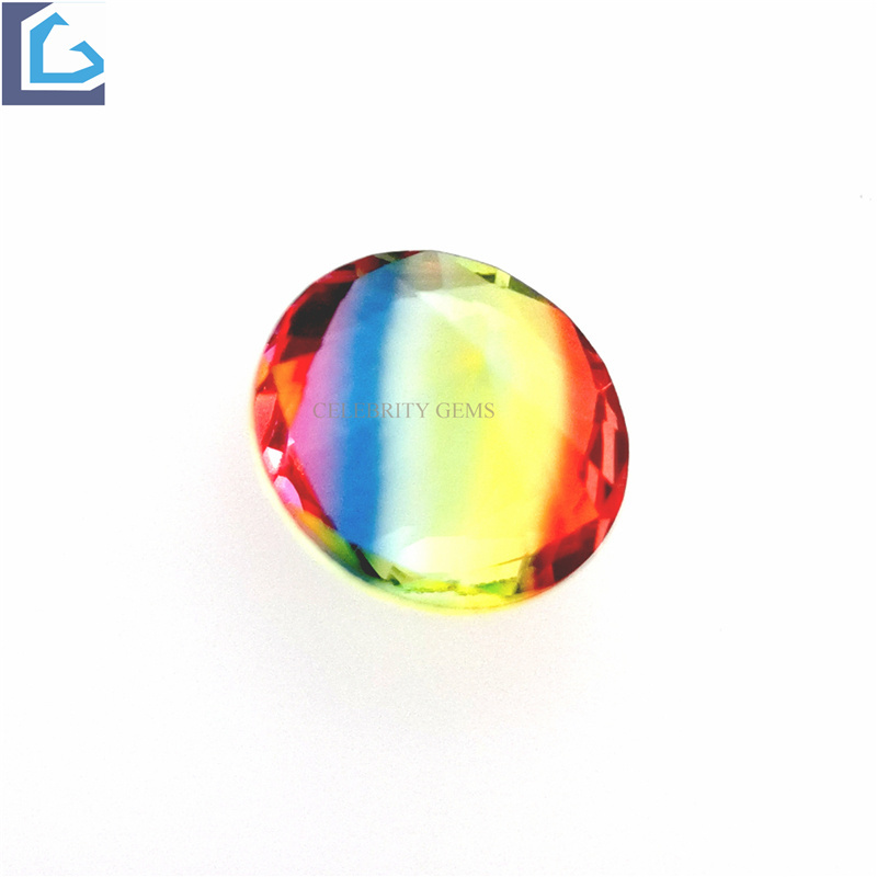 Popular rainbow gemstone Round Gemstones Multi Colors Synthetic Watermelon Tourmaline For Jewelry