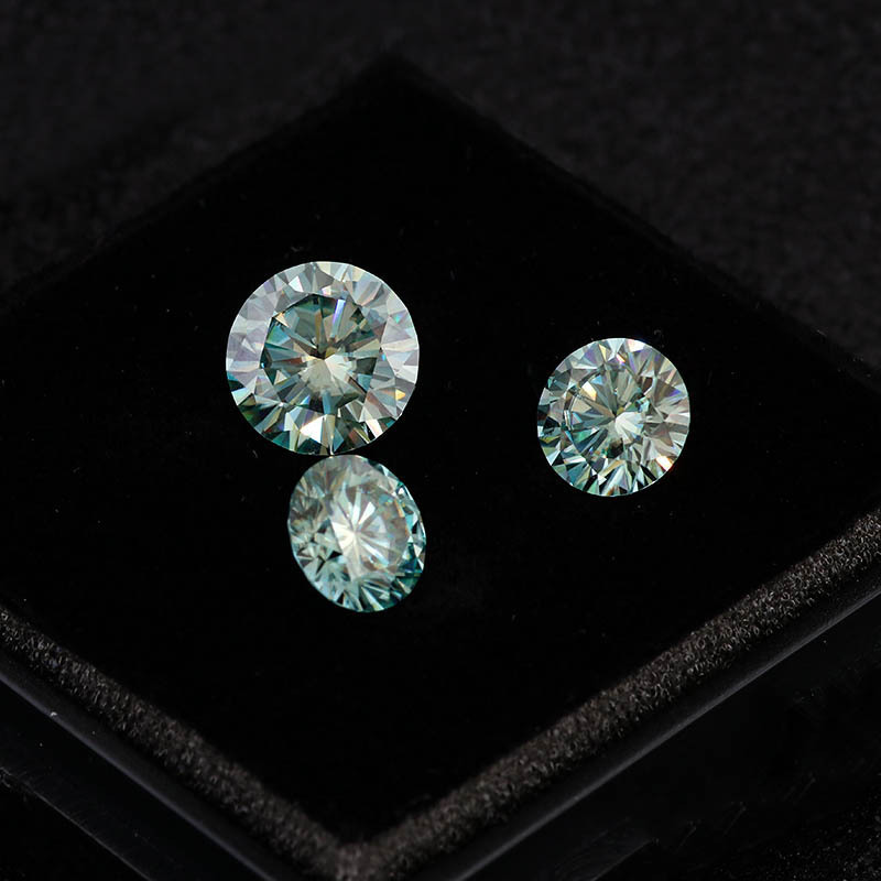 Wholesale bluish green moissanite loose stones pass test round brilliant cut diamonds moissanite gemstone for rings