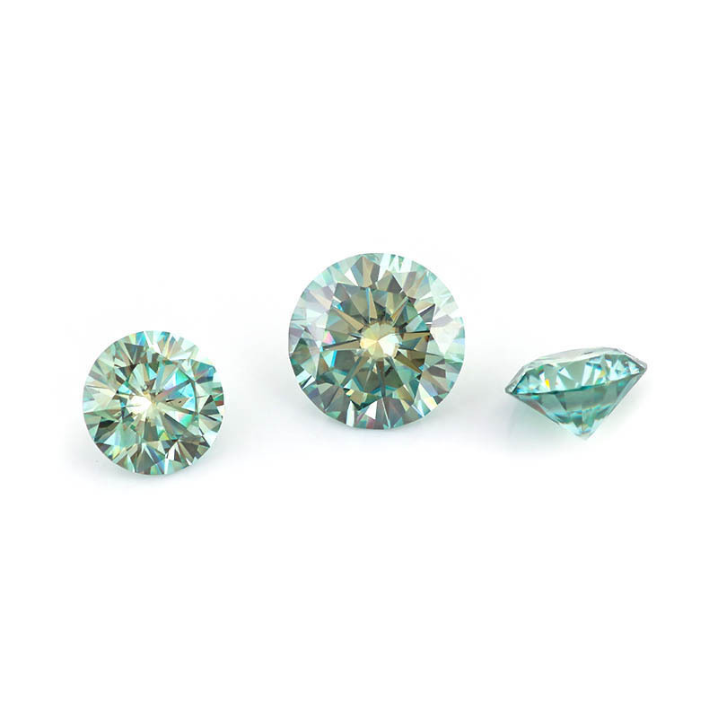 Wholesale bluish green moissanite loose stones pass test round brilliant cut diamonds moissanite gemstone for rings