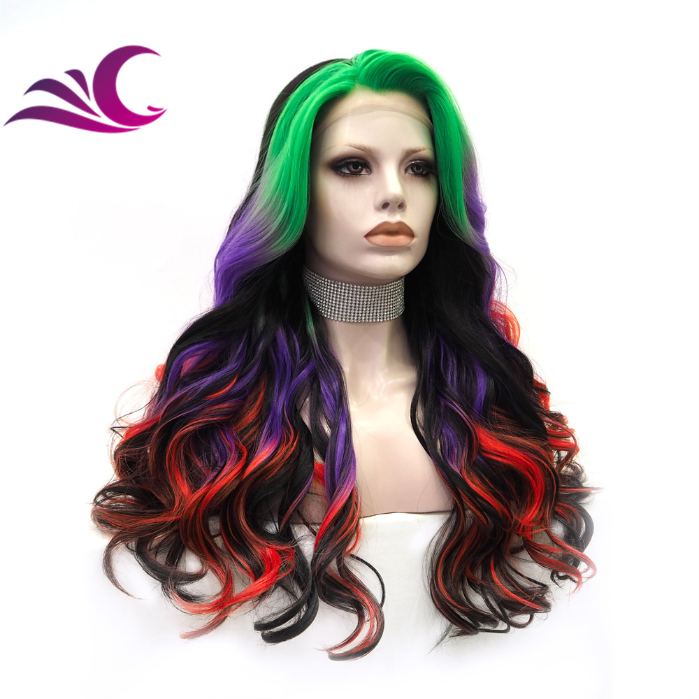 Celebrity multi color for halloween cosplay heat resistant japanese fiber lace front wig