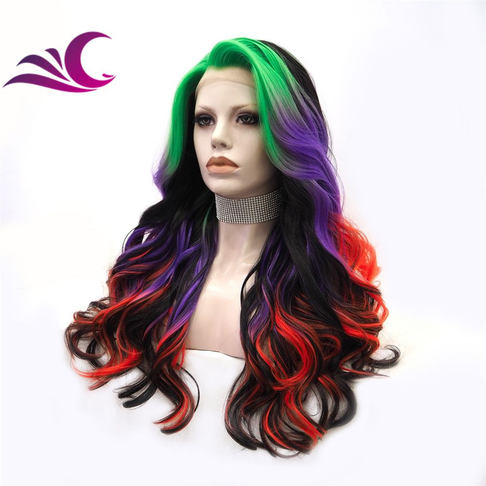 Celebrity multi color for halloween cosplay heat resistant japanese fiber lace front wig