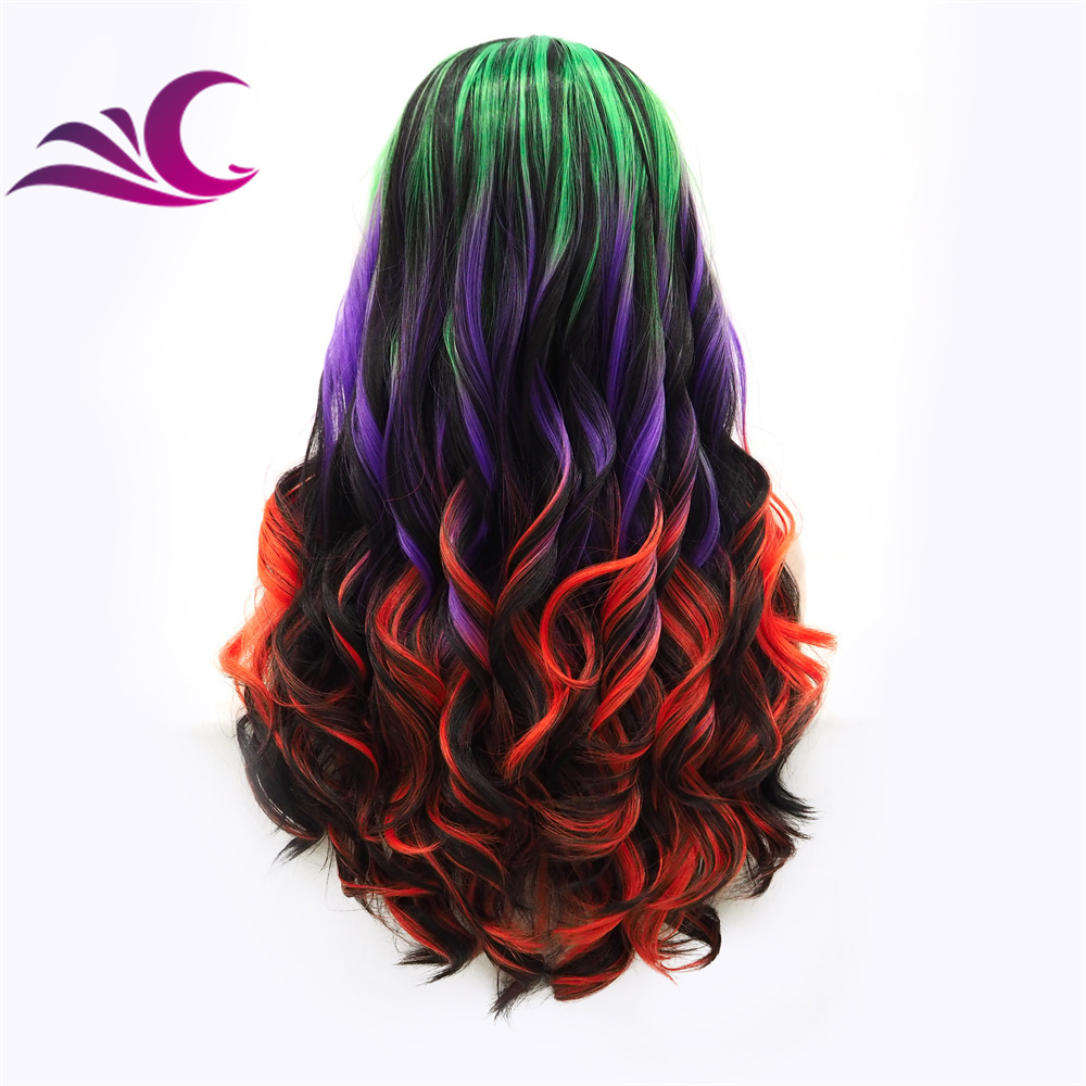 Celebrity multi color for halloween cosplay heat resistant japanese fiber lace front wig