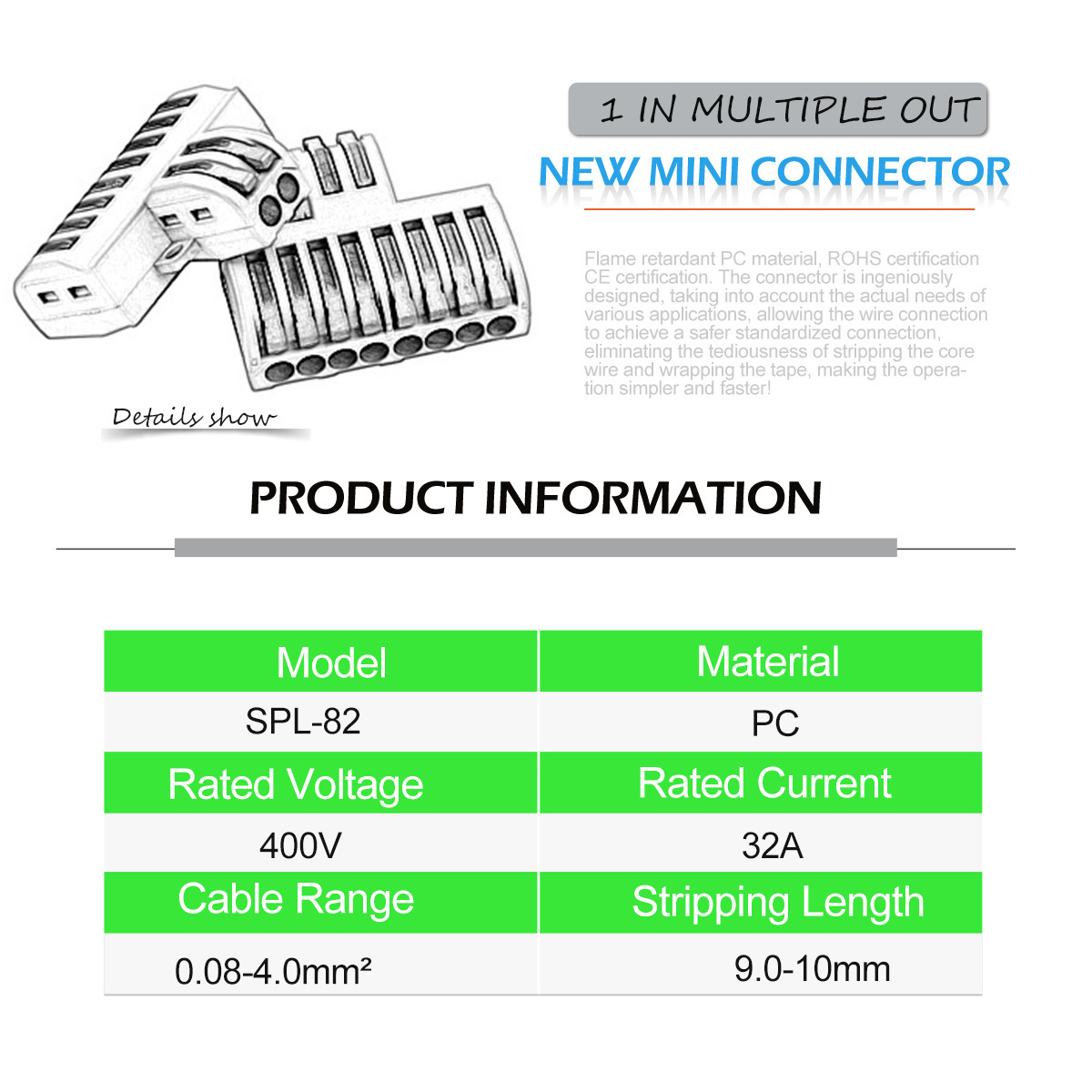 2 In 8 Out Lever Compact Wire Connectors Butt Terminal Block Splice Wiring Push-in Cable Connector Used for Online 28-12 AWG