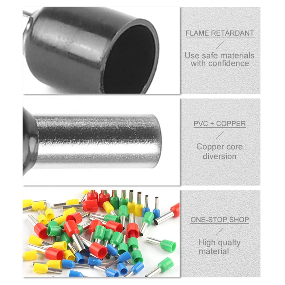 Boxed VE SeriesTubular Ferrules Cord End Crimp Sleeve Terminals Cable Electrical Connector Insulated Wire Connectors Suit