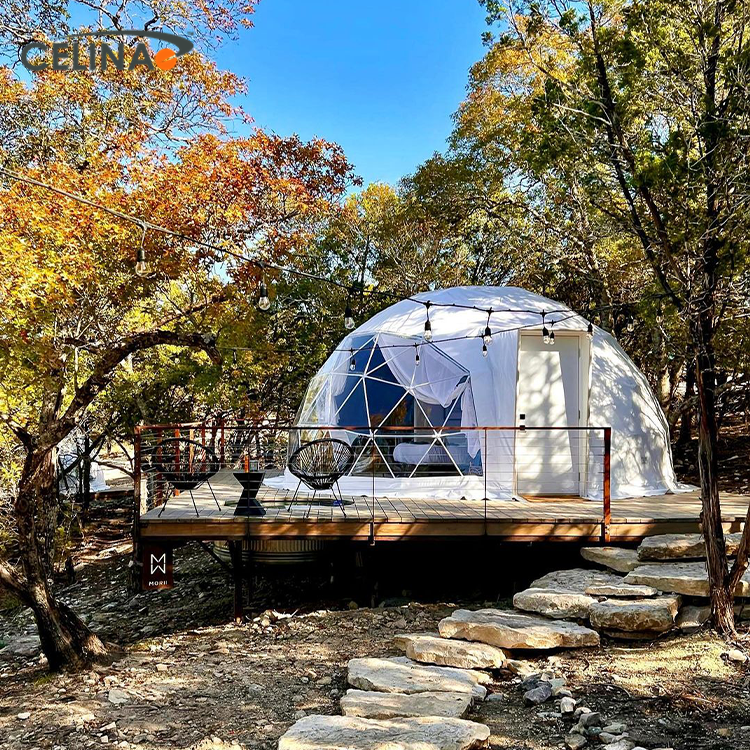 Outdoor Camping Hotel Resort Geodesic Dome Homes Tent Waterproof Pvc And Steel Housing Living Prefab Igloo Home