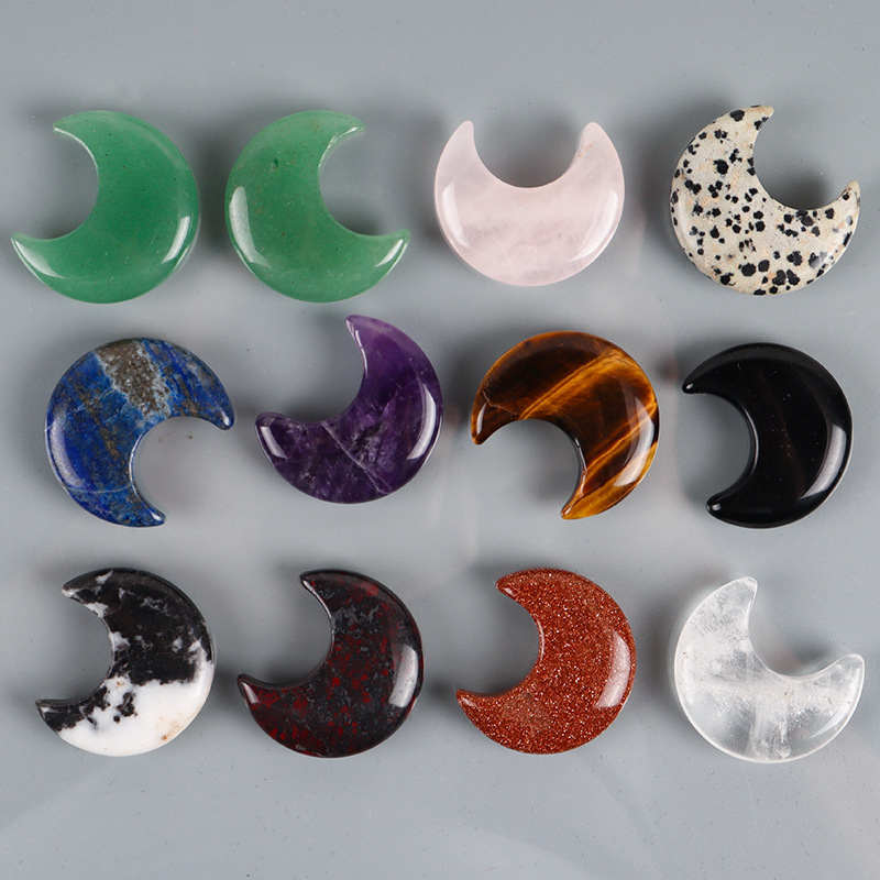 Polished Crystal Moon Crafts For Gift 30mm Crystal Carving Gemstone Figurine Agate Jade Natural Stone Crescent Moon Crystal