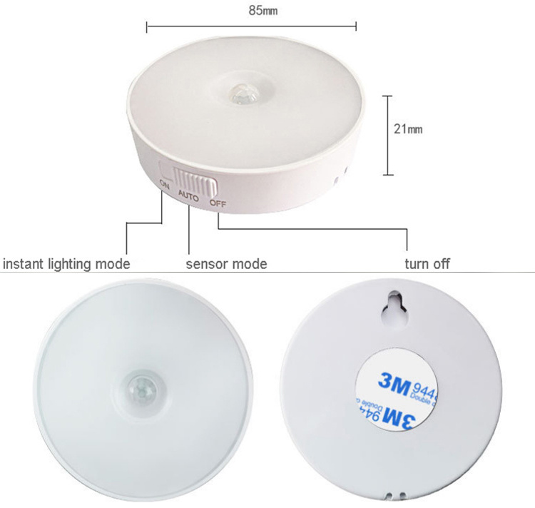 Wholesale Round USB Rechargeable Smart Motion Sensor Night Light Wall-mountable Battery Operated Switch Magnetic Small LED Lamp