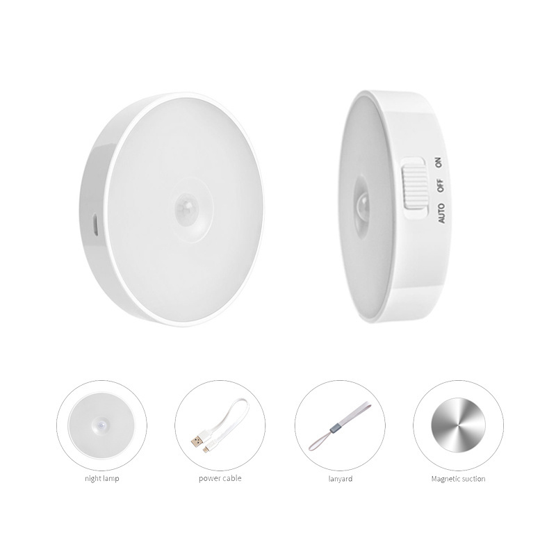 Wholesale Round USB Rechargeable Smart Motion Sensor Night Light Wall-mountable Battery Operated Switch Magnetic Small LED Lamp