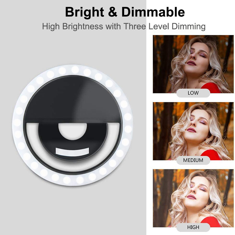 Selfie Light Ring Lights LED with 28 LED Cell Phone Laptop Camera Photography Video Lighting Clip On Rechargeable for Phone