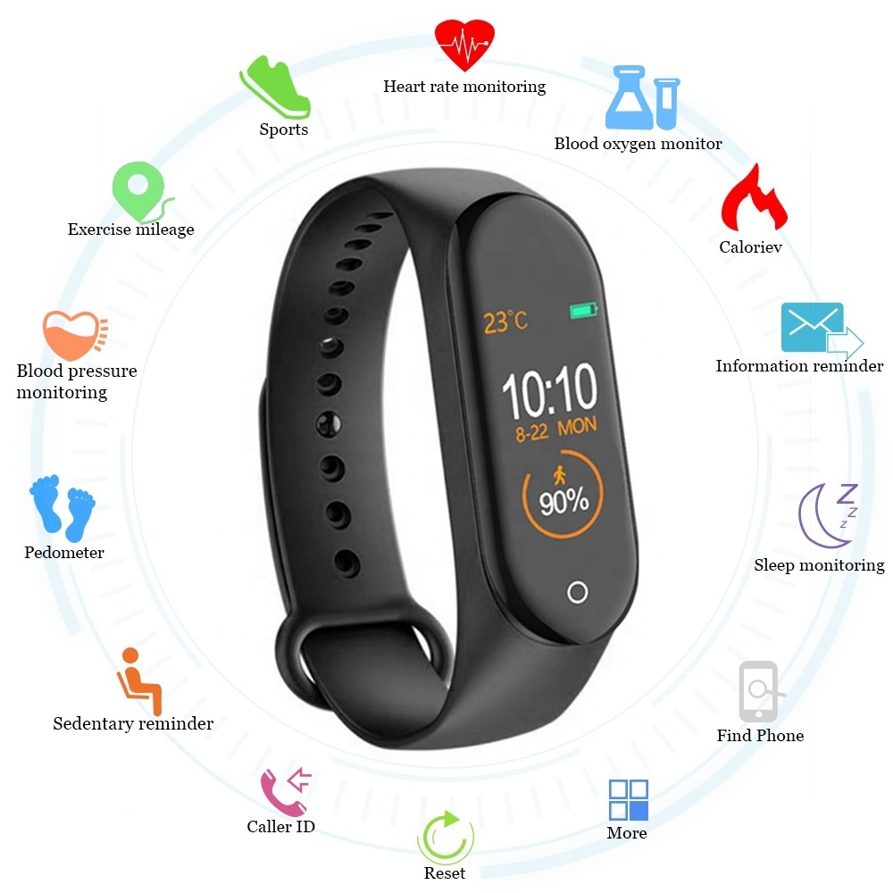 2019 Newest M4 Smart Bracelet Heart Rate Waterproof IP67 Fitness Tracker Support OEM Touch Screen for Mobile Phone