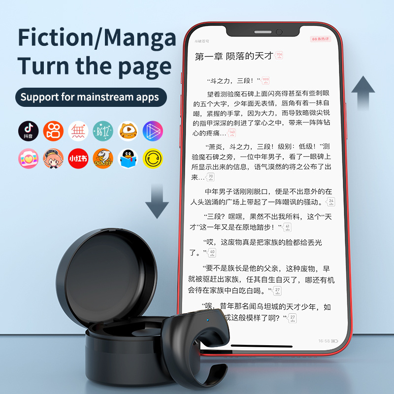 New Bluetooth 5.3 Hand Ring Remote Control With Magnetic Wireless Charge Selfie Page up Fingertip Artifact TIK TOK Mobile Phone