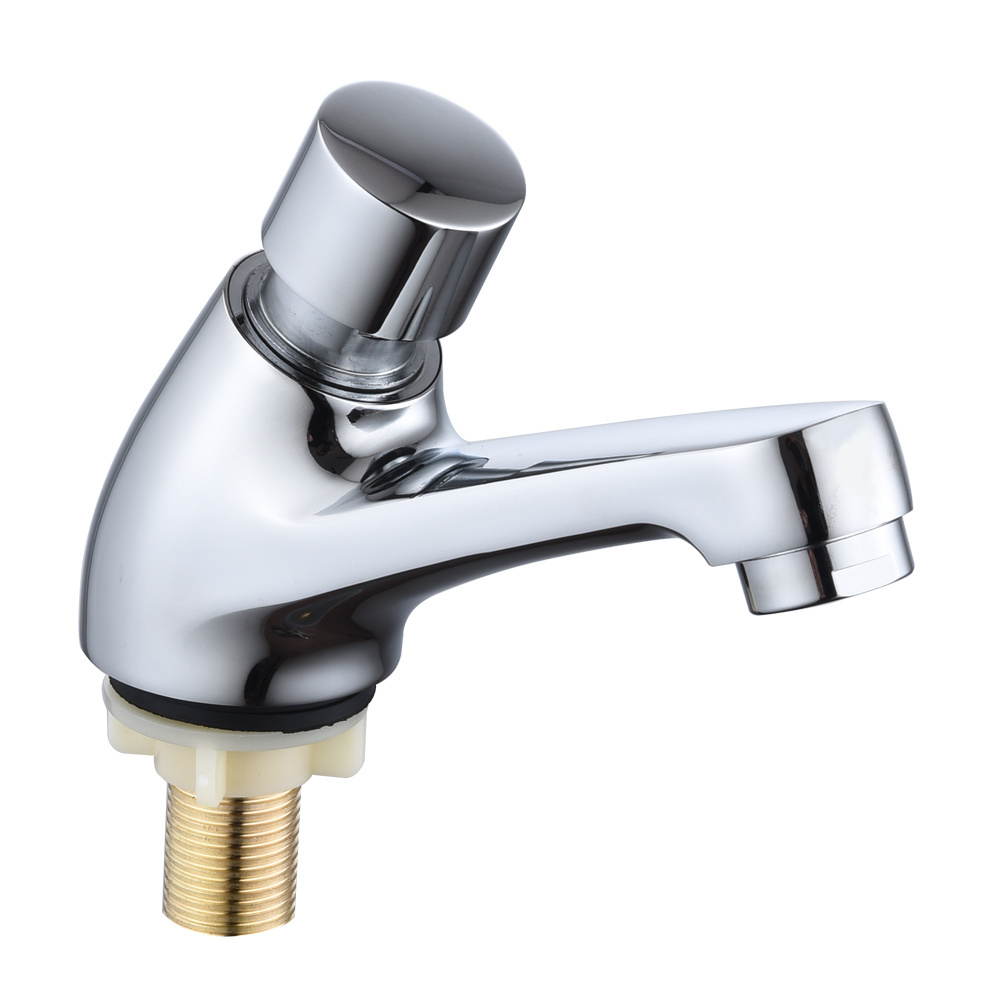 Public Kitchen Bathroom Chrome Plated Self Closing Water Saving Time Delay Faucet for Home or Outdoor