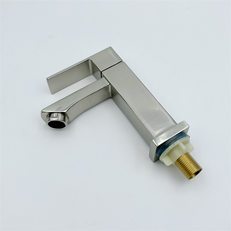 Manufacture Single Hole Single Handle Square Brushed Nickel Wash Basin Bathroom Taps Faucet