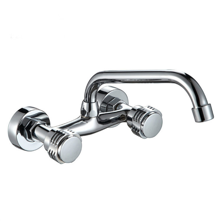 Hot Selling Chrome Plated Zinc Body Wall Bridge Mixer Dual Handle Kitchen Faucet