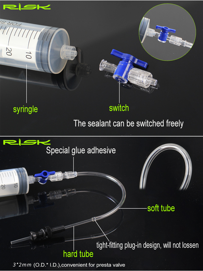 RISK Cycling Bike Bicycle Tubeless Tyre Sealant Injector Injection Tool Syringe Schrader Presta Valve Core Removal Tool