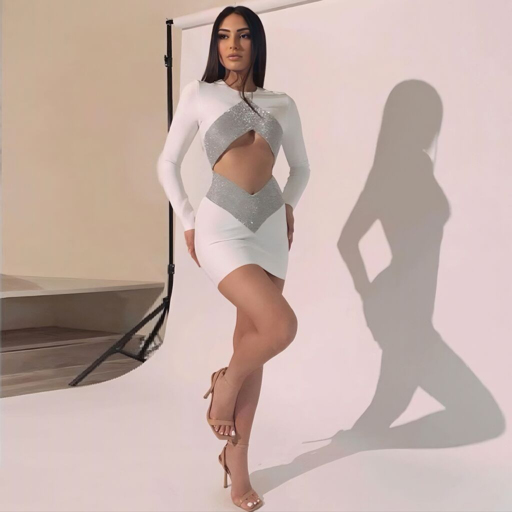 New Spring Customization White Color Black Color Women Long Sleeve Sexy Bandage Bodycon Dress PartySexy & Club Cocktail Dress