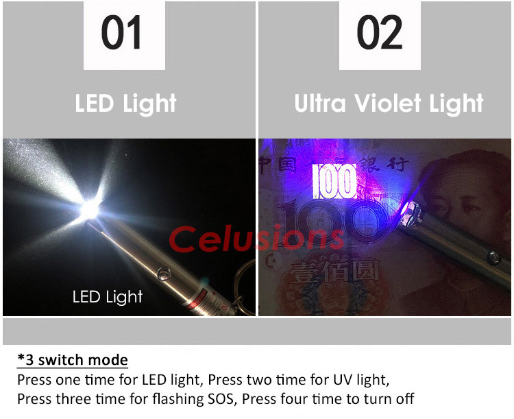 Hot Selling Bulk Price Presentation Function LED Violet Color Laser Light Pointer HJ-803 UV+LED with 3 switch mode