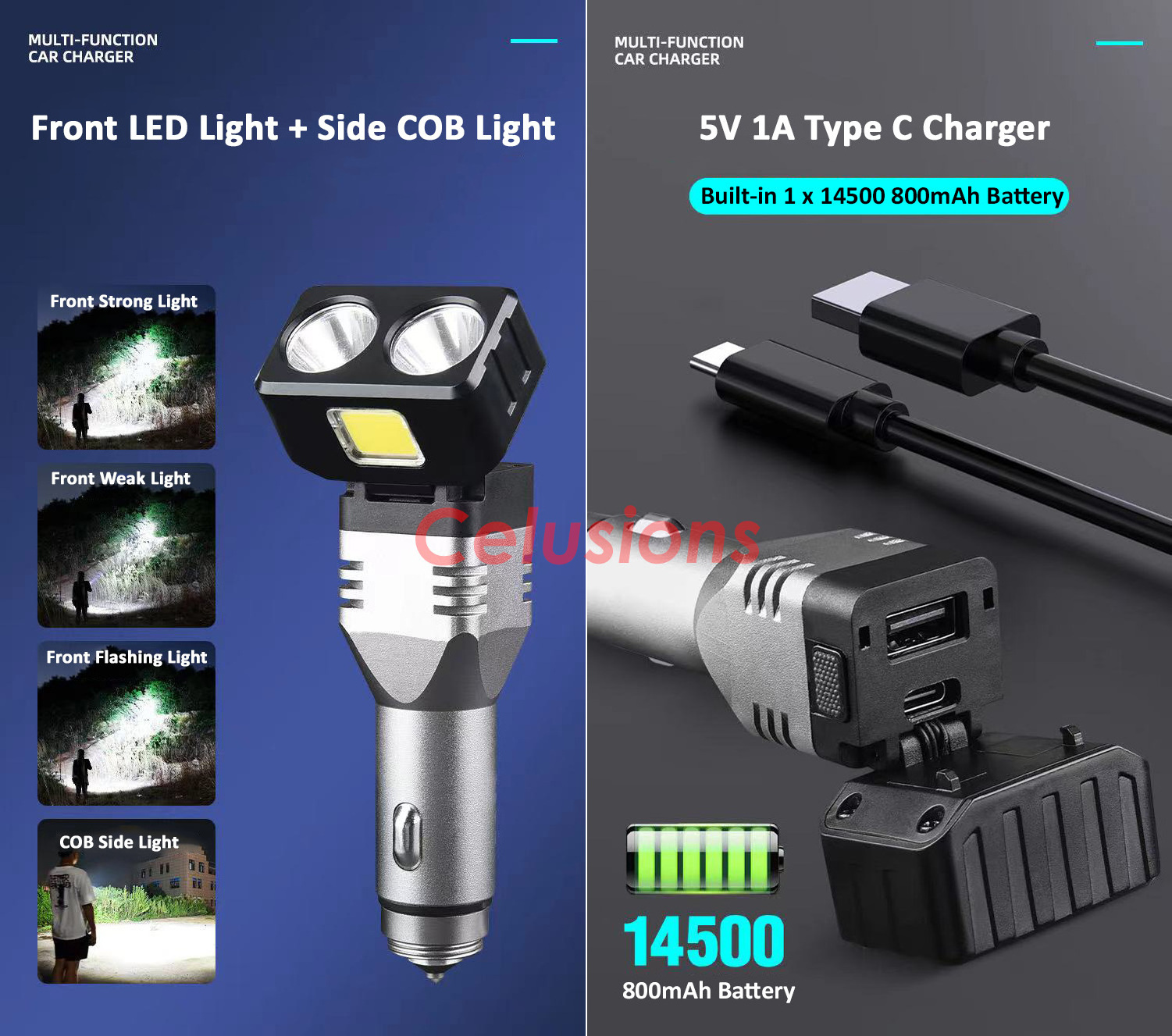 High Powered Led Flashlights Rechargeable Power Battery Lithium-Ion Use Long-lasting Durable Material Car Socket LED Light