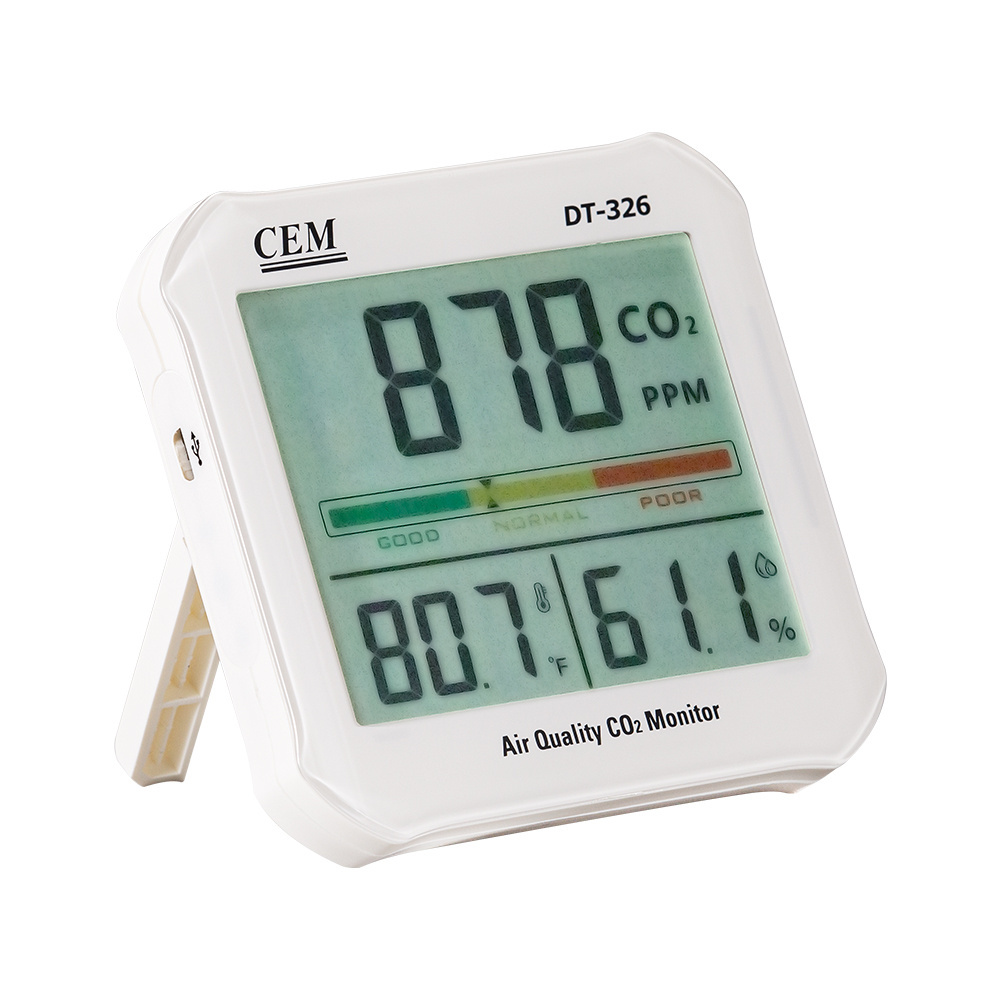 CEM DT-326 Air Quality CO2 Monitor Adjustable Carbon Dioxide Refresh Frequency With Large Dual Display Easy To Read