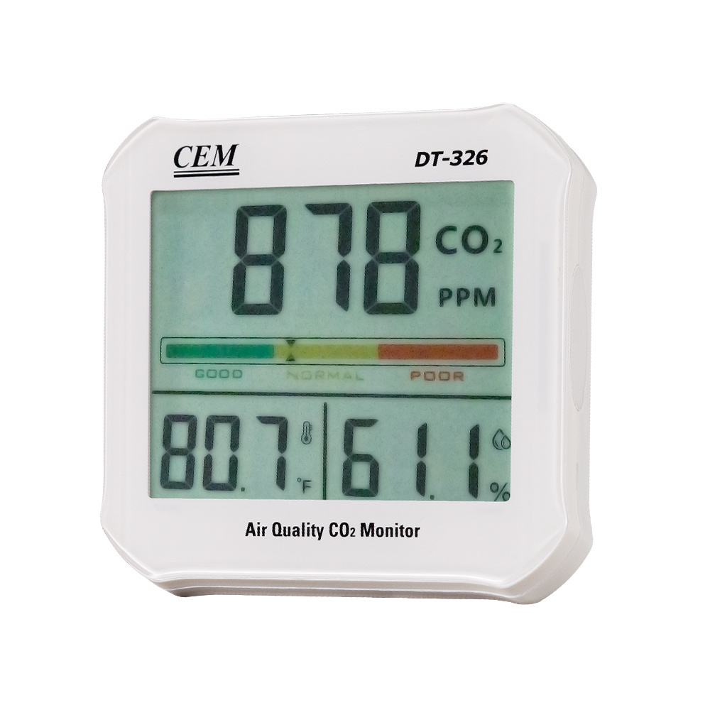 CEM DT-326 Air Quality CO2 Monitor Adjustable Carbon Dioxide Refresh Frequency With Large Dual Display Easy To Read