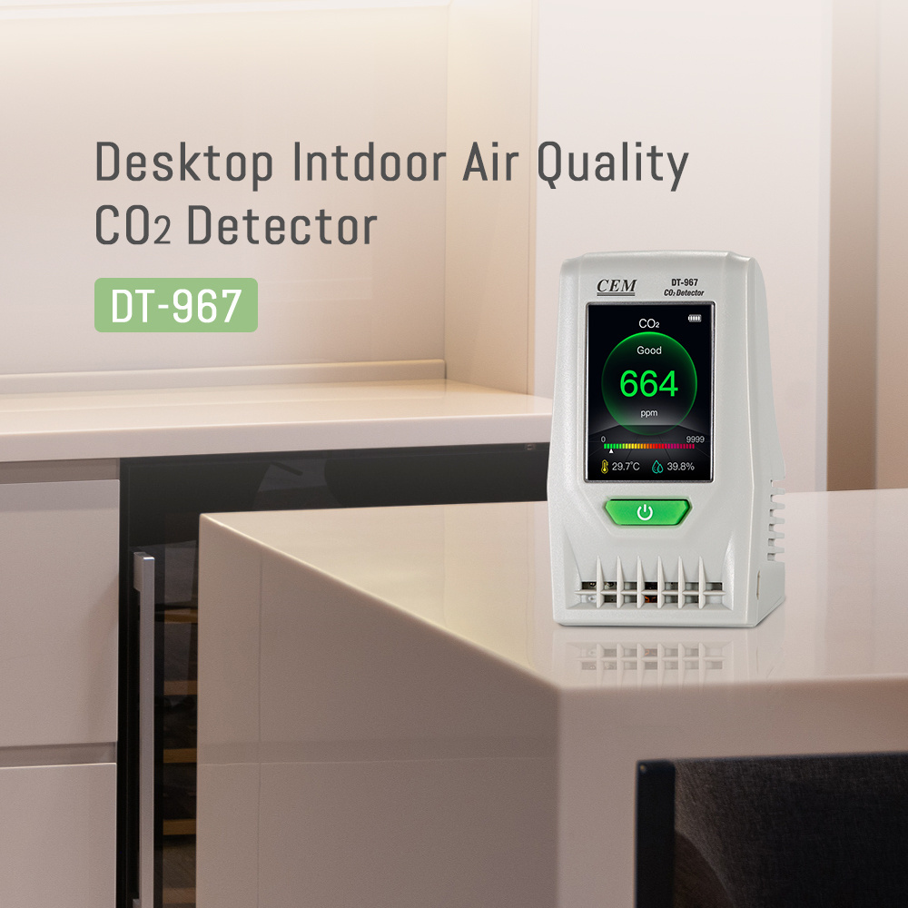 CEM DT-967  Desktop Indoor Air Quality CO2 Monitor With NDIR CO2 sensor And Max/Min CO2 Value Recall Function