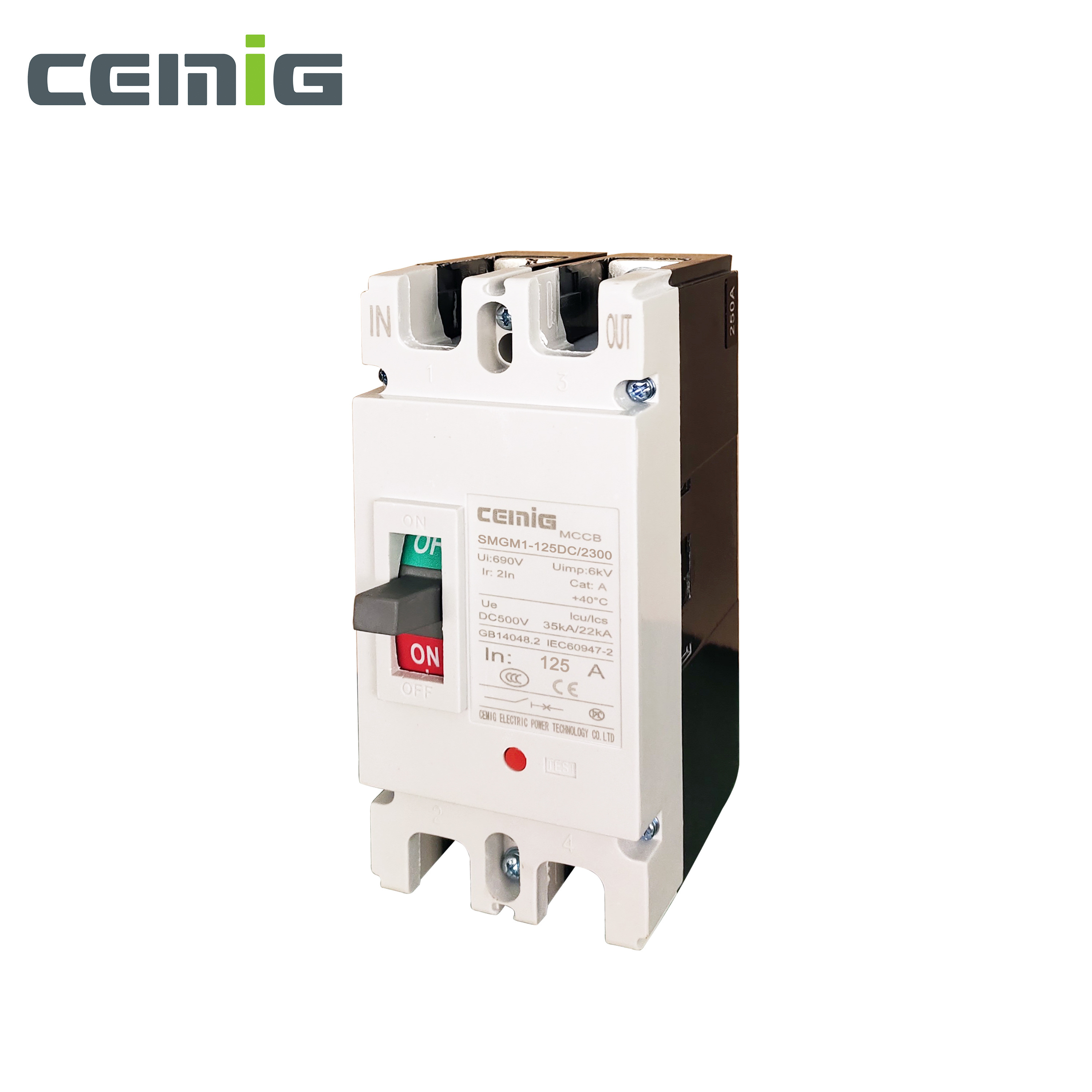 CEMIG SMGM1- 125DC/2300  Mccb Moulded Case Circuit Breaker 2P 500VDC 50A 63A 80A 100A 125A Overload Protection for Solar System