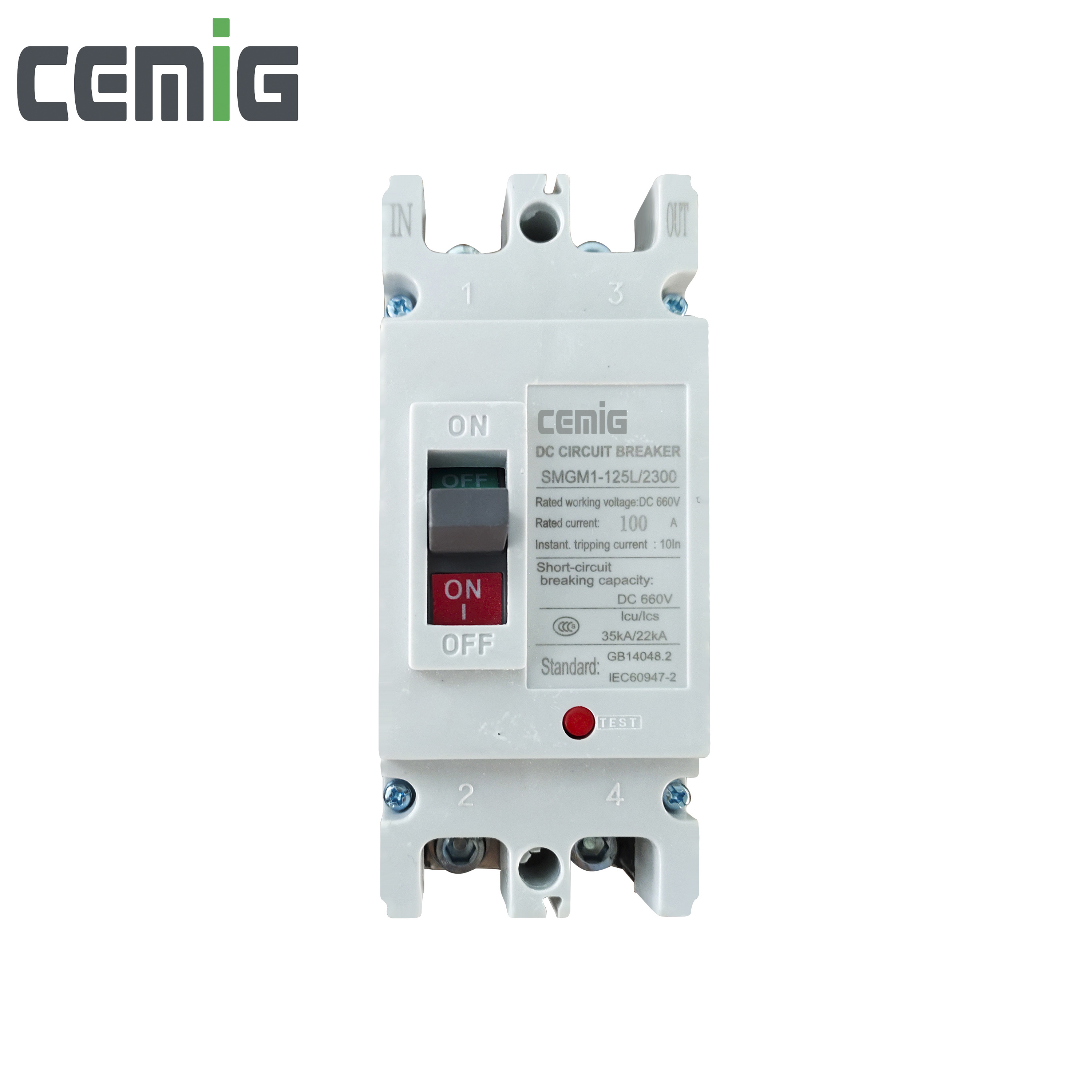 CEMIG SMGM1- 125DC/2300  Mccb Moulded Case Circuit Breaker 2P 500VDC 50A 63A 80A 100A 125A Overload Protection for Solar System