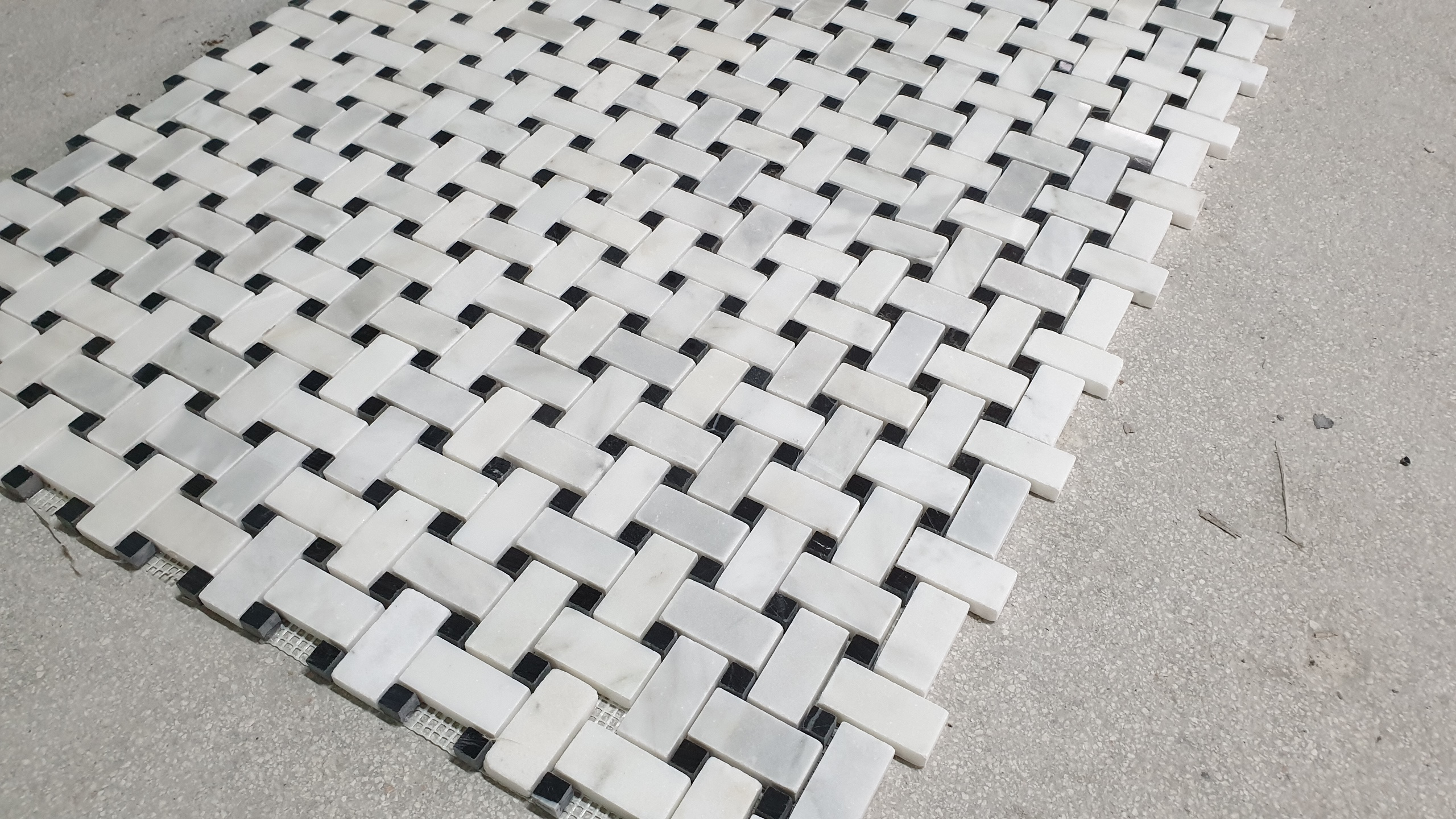 2023 White Bianco Marble Basketweave Mosaic Polished CEM-MOS-32-43-07 Custom size Luxury Fashion Decoration Model High Quality