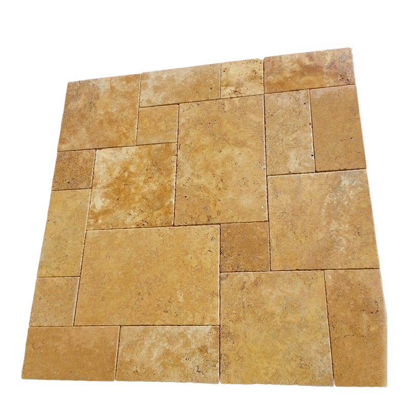 2023 Tuscany Gold Travertine Tile French Pattern Set Paver Tumbled From Turkey Factory Cem-FPT-05 Premium 1st Class  Quality