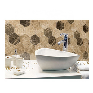 2023 Botticino Beige Marble Natural Stone Hexagonal Botticino Beige Marble Cream Marble Mosaics CEM-Hexagon Tiles Mosaics Models