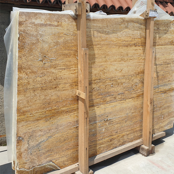 Turkey Tuscany Gold Yellow Travertine Vein Cut Slabs Indoor Outdoor Stone Wall Floor Vein Cut Yellow Beige Travertine Tiles